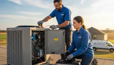 Professional AC repair technician servicing air conditioner unit in Saint Louis MO home