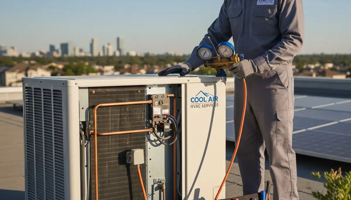 Technician performing residential AC repair service in Saint Louis, MO