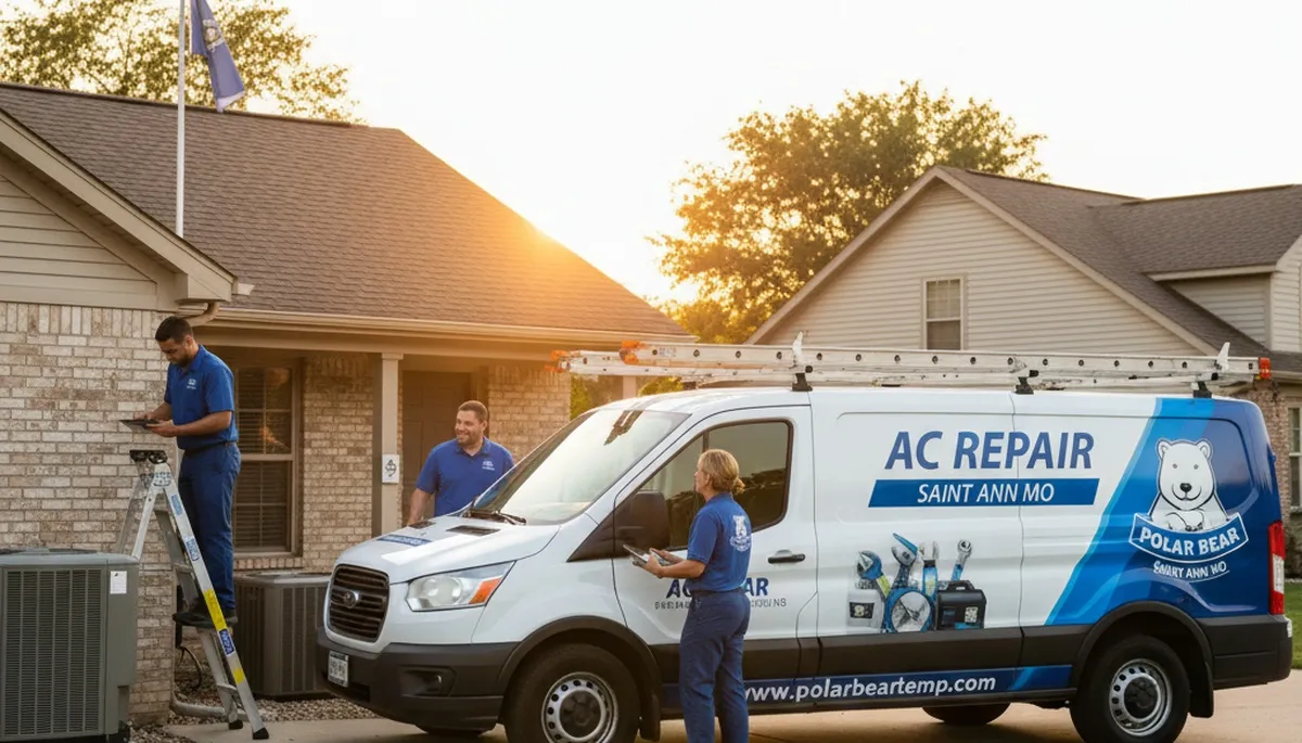 Professional AC repair technician servicing air conditioner in Saint Louis, MO home