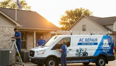 Professional AC repair technician servicing air conditioner in Saint Louis, MO home