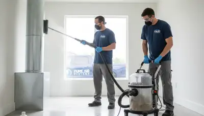 Technician cleaning air ducts for AC system in Saint Louis, MO home to improve HVAC airflow and efficiency