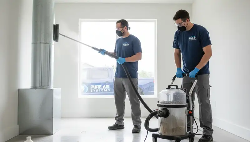 Technician cleaning air ducts for AC system in Saint Louis, MO home to improve HVAC airflow and efficiency