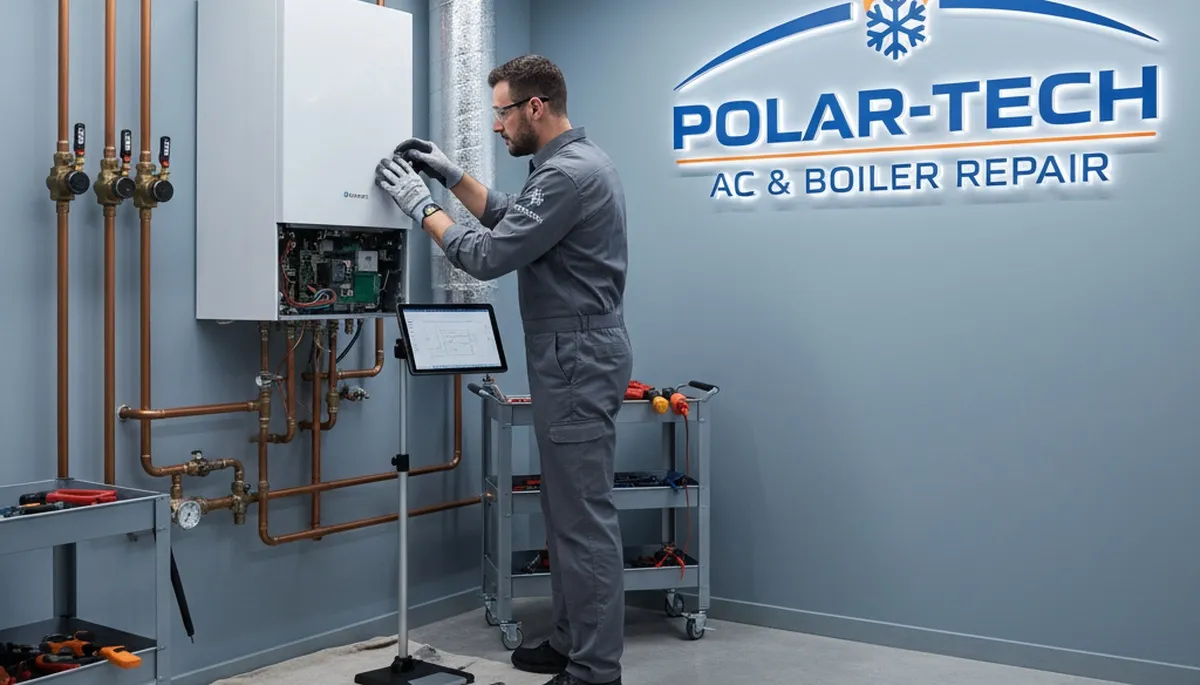 Technician performing boiler repair in Saint Louis, MO for Five Star Cooling heating service