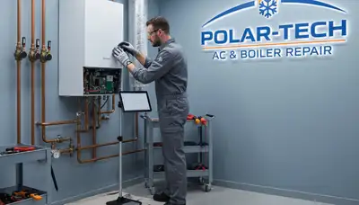 Technician performing boiler repair in Saint Louis, MO for Five Star Cooling heating service