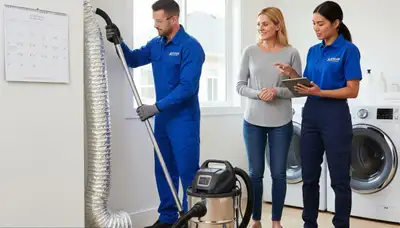 Technician cleaning dryer vent hose in Saint Louis MO for Five Star Cooling home service