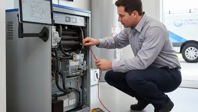 Technician performing heating repair on furnace in Saint Louis, MO home