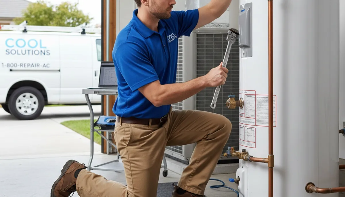Technician fixing water heater unit in Saint Louis, MO home for Five Star Cooling repair service