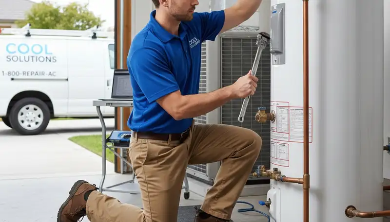 Technician fixing water heater unit in Saint Louis, MO home for Five Star Cooling repair service