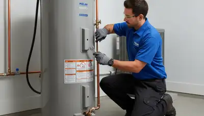Technician performing water heater repair service in Saint Louis, MO home