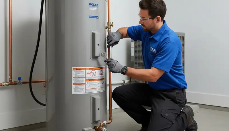Technician performing water heater repair service in Saint Louis, MO home